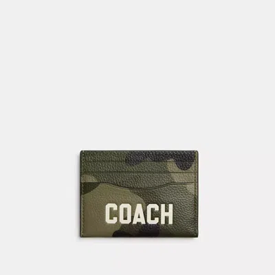 Coach Card Case With Camo Print And  Graphic In Green/black