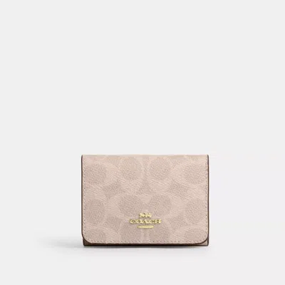 Coach Card Holder Wallet In Blocked Signature Canvas In Beige