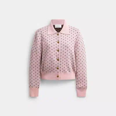 Coach Cardigan Rétréci À Caurs In Pink