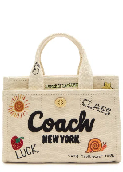 Coach Womens Sketch Cargo Medium Cotton Tote Bag Natural Multi In White