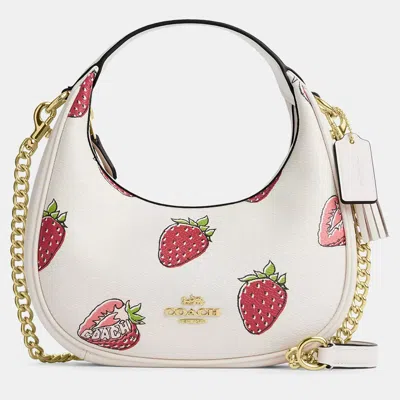 Pre-owned Coach Carmen Coated Canvas Strawberry Print Gold Chalk Multi Handbag