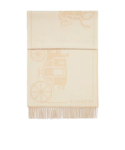 Coach Carriage Printed Wool Scarf In Nude