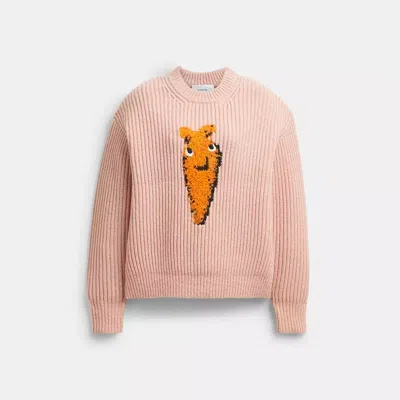 Coach Carrot Graphic Chunky Crewneck Sweater In Pink