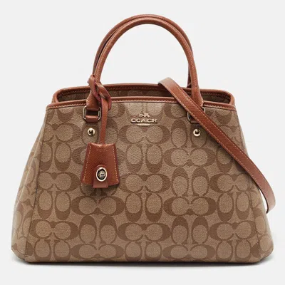 Pre-owned Coach Carryall Beige/tan Signature Coated Canvas And Leather Satchel