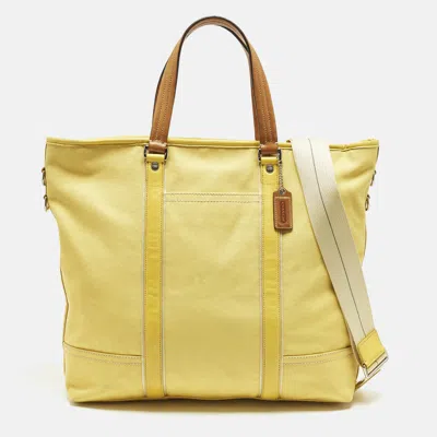 Pre-owned Coach Carryall Oversized Yellow Canvas And Leather Tote