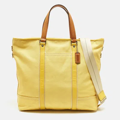 Coach Carryall Oversized Yellow Canvas And Leather Tote