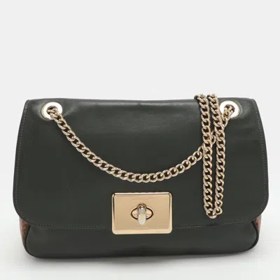 Pre-owned Coach Cassidy Green/brown Leather And Python Embossed Chain Flap Shoulder Bag