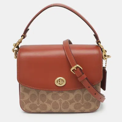 Pre-owned Coach Cassie 19 Copper/beige Coated Canvas And Leather Shoulder Bag In Brown