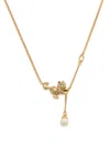 Coach Cat And Pearl Pendant Necklace In Gold
