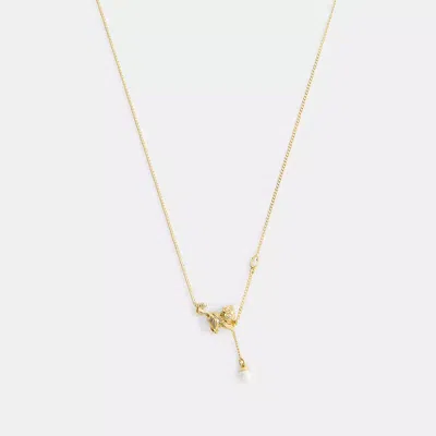 Coach Cat Pearl Pendant Necklace In Multi