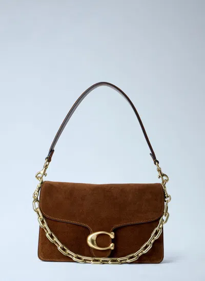 Coach Tabby Chain Suede Leather Shoulder Bag In Brown