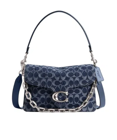 Coach Chain Tabby Shoulder Bag In Signature Denim In Black