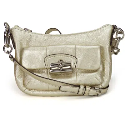 Pre-owned Coach Champagne Gold Leather Pochette Shoulder Bag ()