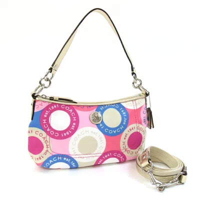 Pre-owned Coach Champagne Gold Nylon Canvas Leather Shoulder Bag () In Multi