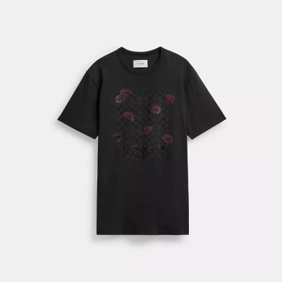 Coach Signature Square Kiss Print T Shirt In Organic Cotton In Charcoal Multi