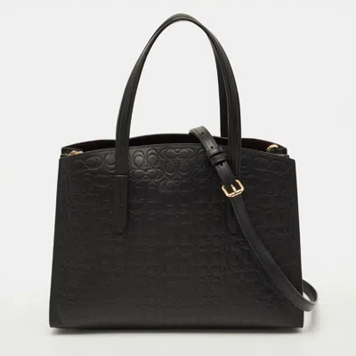 Coach Charlie Carryall Black Signature Embossed Leather Tote
