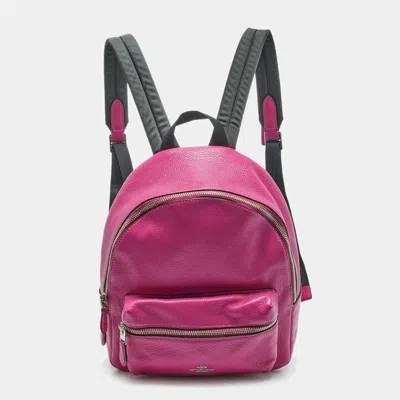 Coach Charlie Pink/black Leather And Nylon Backpack