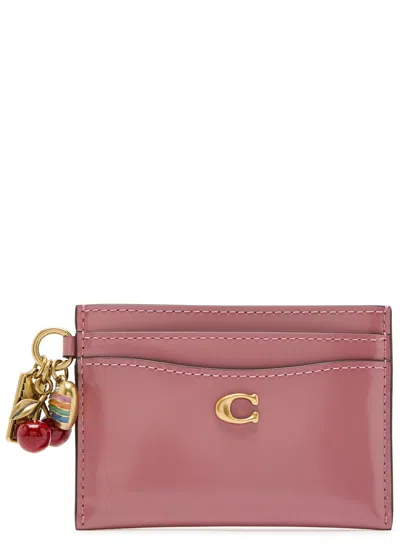 Coach Charm Spazzolato Leather Card Holder In Pink