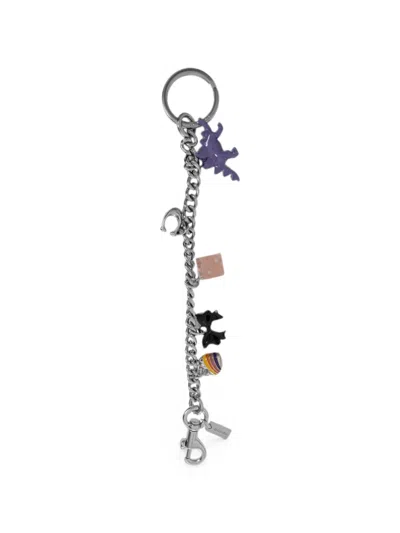 Coach Charm-embellished Curb-chain Keyring In Metallic