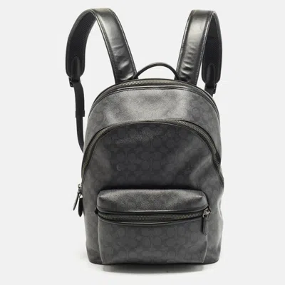 Pre-owned Coach Charter Black Signature Coated Canvas And Leather Backpack