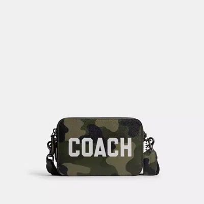 Coach Charter Crossbody 19 With Camo Print And  Graphic In Green/black