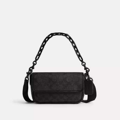 Coach Charter Flap Crossbody 18 In Signature Canvas In Black
