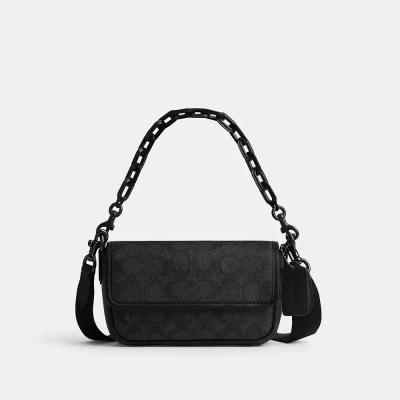Coach Charter Flap Crossbody 18 In Signature Canvas In Charcoal