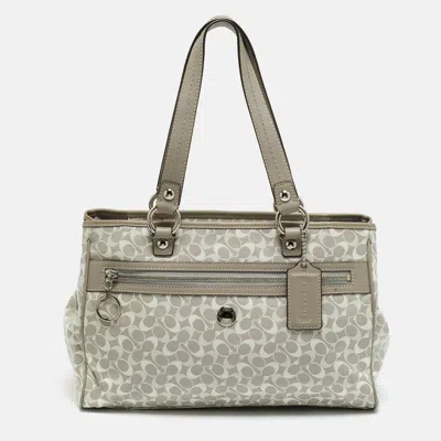 Pre-owned Coach Chelsea Grey Siganture Coated Canvas And Leather Tote