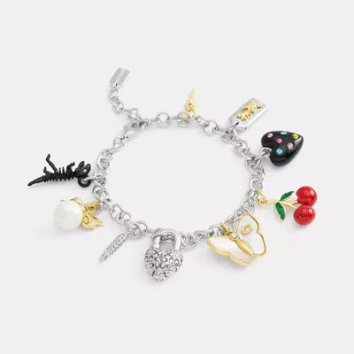 Coach Cherry And Butterfly Statement Charm Bracelet In Silver/multi
