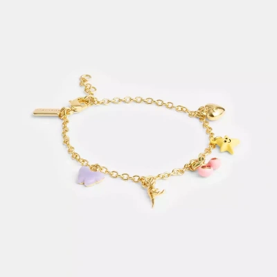 Coach Cherry And Heart Charm Bracelet In Gold/multi