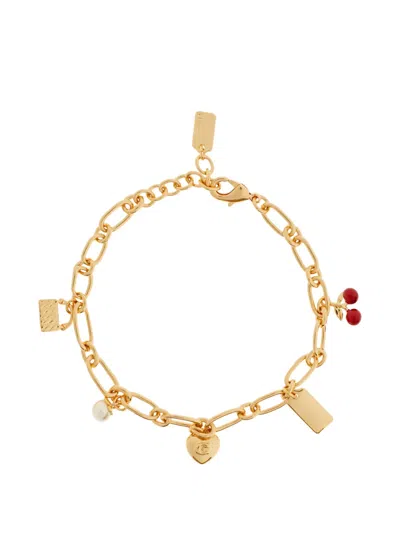 Coach Cherry And Heart Charm Linked-design Bracelet In Gold
