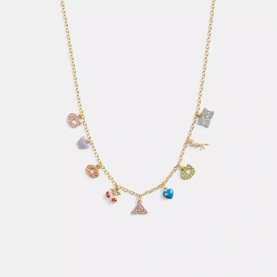 Coach Cherry And Heart Charm Necklace In Gold/multi