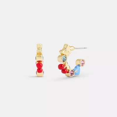 Coach Cherry And Heart Multi Charm Huggie Earrings In Gold