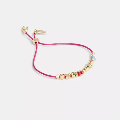 Coach Cherry And Heart Multi Charm Leather Slider Bracelet In Pink