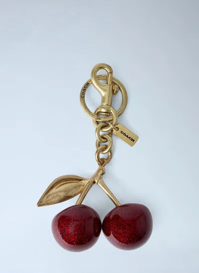 Coach Cherry Charm Keyring In Gold