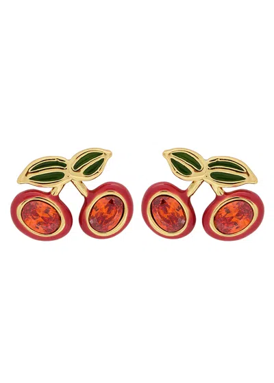 Coach Cherry Enamelled Stud Earrings In Red