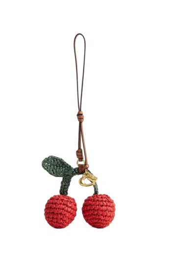 Coach Cherry Motif Straw Bag Charm In Red
