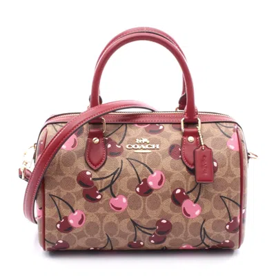 Coach Cherry Print Satchel Bag Pvc Canvas In Brown
