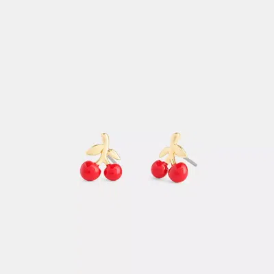 Coach Cherry Stud Earrings In Gold/red