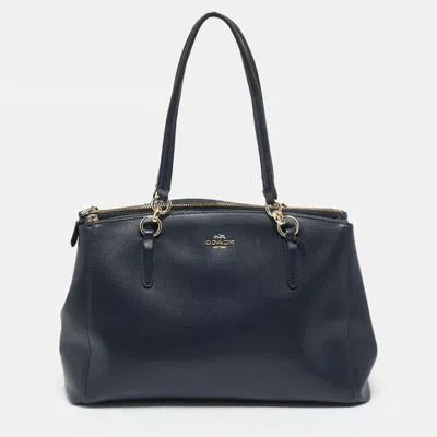 Pre-owned Coach Christie Carryall Large Navy Blue Leather Satchel