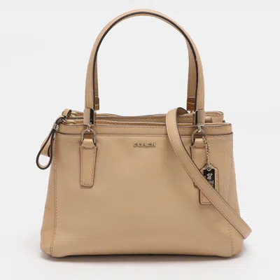 Pre-owned Coach Christie Mini Beige Leather Satchel In Sand