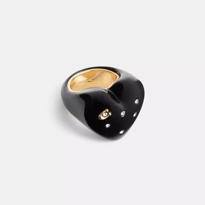 Coach Chunky Resin Heart Ring In Gold/black