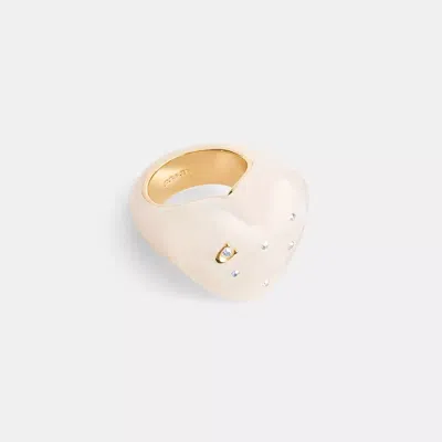 Coach Chunky Resin Heart Ring In Gold/white