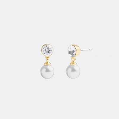 Coach Classic Pearl Single Drop Earrings In Gold/pearl