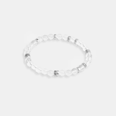 Coach Clear Quartz Beaded Disk Bracelet In Silver & Clear