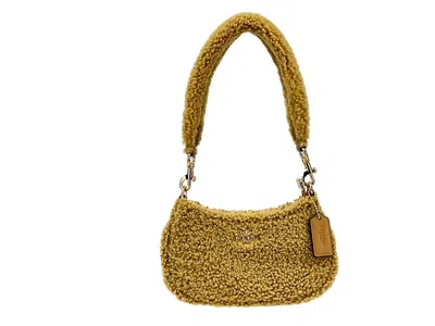 Coach Teri Mini Shearling Fur Crossbody Women's Bag In Gold