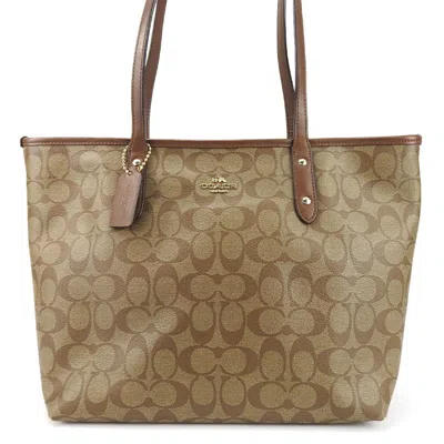 Pre-owned Coach Coated Canvas Leather Tote Bag () In Brown