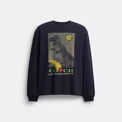 Coach Collage Long Sleeve Relaxed T Shirt In Organic Cotton In Navy Blue