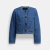 Coach Collarless Denim Jacket In Organic Cotton In Blue