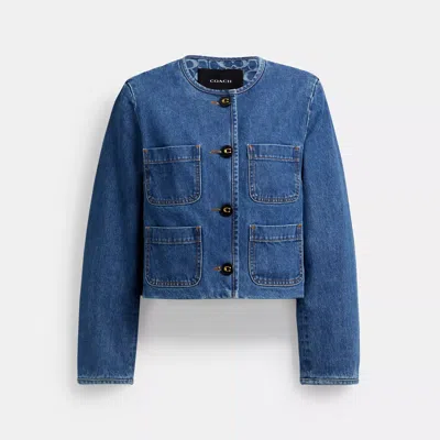 Coach Collarless Denim Jacket In Organic Cotton In Blue
